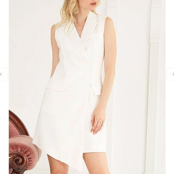 Gianni Bini Asymmetrical Crossover Snap Tux Blazer White Dress - Picture 1 of 10